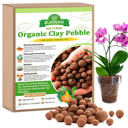 Sunwinx 16LB Organic Leca Clay Pebbles for Plants, 4-16mm Natural Leca Ball