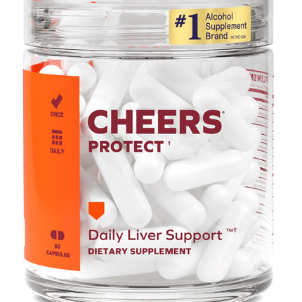 Cheers Protect | Daily Liver Supplement for Drinkers with L-Cysteine + DHM | Increase Glutathione Levels | 30 Doses | Cysteine, Dihydromyricetin, Milk Thistle, Prickly Pear, B-Vitamins, Ginger