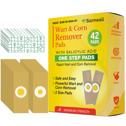Samsali Wart Corn Remover Pads for Feet: 42 Pack Salicylic Acid Extra Strength Bandages for Plantar Warts Corns Small Callus on Feet Hands Toes - Safe Effective Treatment for Adults Teens