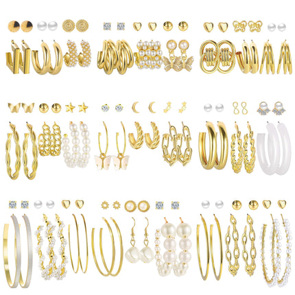 54 Pairs Gold Hoop Earrings Set for Women Multipack, Boho Fashion Statement Stud Hoop Earring Pack Butterfly Shaped Assorted Small Big Earrings for Jewelry Gift