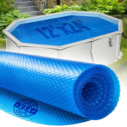 Shop Square 12' x 24' Oval Solar Cover for Inground and Above Ground Pool, 8 Mil - Premium Heavy Duty Solar Blanket for Above Ground Pool, Blue - Made in USA