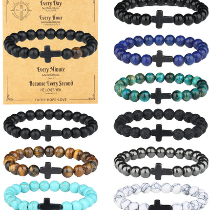 SONNYX 10PCS Religious Cross Beaded Bracelets for Men