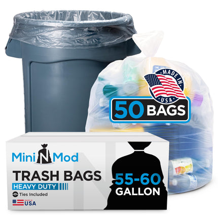 55-60 Gallon Clear Trash Bags | 50 Count | Large Clear Plastic Bags for Recycling, Garbage, and Commercial Use – Fits 55 Gallon and 60 Gallon Trash Cans
