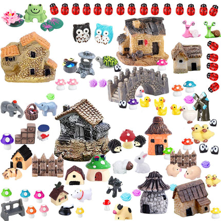 Homlone 105 Miniature Fairy Garden Accessories, Fairy Garden Kit, Fairy Garden Animals, Miniature Figurines, Micro Landscape Ornaments Kit, Garden DIY Kit for Dollhouse Decoration Plant House Decor