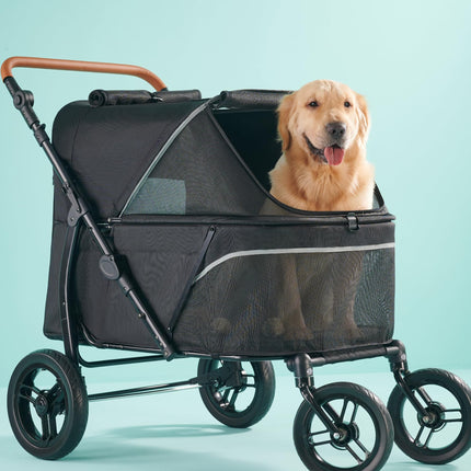 Zoosky Pet Stroller for Large Dogs up to 110lbs, Large Pet Stroller for Multiple Pets, All-Terrain with Adjustable Handle & Mesh Dual-Window, 1680D Waterproof Oxford Fiber