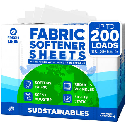 Sudstainables Fabric Softener Sheets for Washer, Fresh Linen, 200 Loads