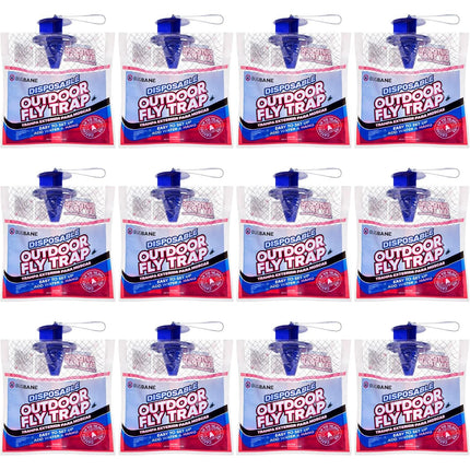 Fly Traps Outdoor Fly Trap for Patio. 12 Non-Toxic Pre-Baited Flies Bags Outdoor Disposable. Hanging Bug Catchers for All Filth Flies Killer for Outside Bug Control in Yard Horse Ranch Trash Can