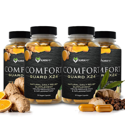 KaraMD Comfort Guard X24 | Joint & Movement Support Supplement | Turmeric Curcumin, Boswellia & Ginger | Ease Muscle Discomfort & Joint Stiffness | Non-GMO, Gluten Free & Vegan Friendly (4 Pack)