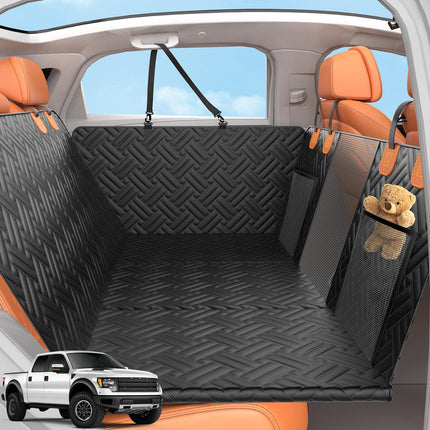 Back Seat Extender for Trucks,Hard Bottom Car Seat Cover for Dogs with Mesh Window,Waterproof Hard Bottom Dog Car Seat Cover for Ford/GMC/Chevrolet/Toyota/RAM Crew Cab Trucks&Full-Size SUVs (XL-Black)