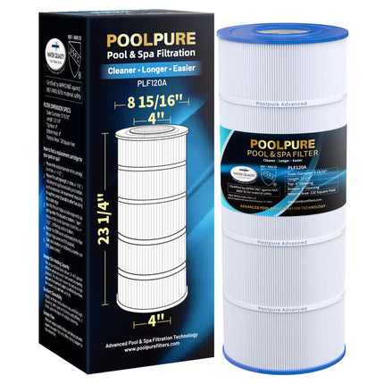 POOLPURE C1200 Pool Filter Replaces Hayward C1200, CX1200RE, HAY823C, Pleatco PA120, Ultra-B2, Unicel C-8412, Filbur FC-1293, Clearwater II 125, Waterway Pro Clean PCCF-125, L x OD:23 1/4" x 8 15/16"