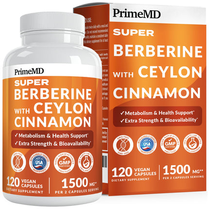 Super Berberine Supplement with Ceylon Cinnamon, BioPerine, Apple Cider, and Turmeric 1500mg - 8-in-1 Dihydroberberine Supplement for Overall Wellness and Balance Support, 120 ct