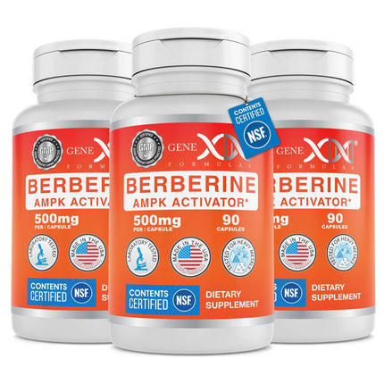 Genex Formulas Berberine HCl 500mg (3 Pack) - NSF Certified for Safety, Quality & Label Accuracy - Supports Immune Health - Non-GMO, Gluten Free, Vegetarian