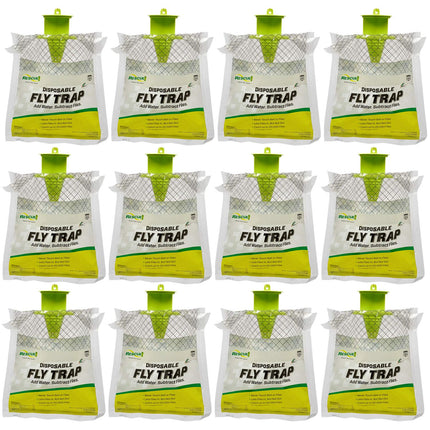 RESCUE! Outdoor Disposable Fly Trap – Hanging Fly Catcher with Attractant Bait, Fly Bag for Patio, Yard, Trash & Farm Areas – Easy-to-Use Outdoor Fly Control - 12 Traps