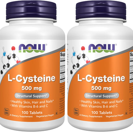 NOW Supplements, L-Cysteine 500 mg with Vitamins B-6 and C, Structural Support*, 100 Tablets (Pack of 2)