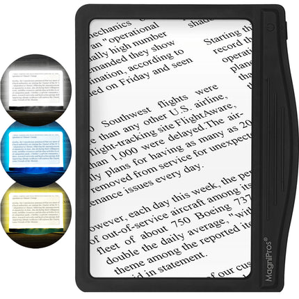 MAGNIPROS 5X Large LED Page Magnifier for Reading Magnifying Glass Reader with 3 Color Lighting Modes & Anti-Glare Lens to Reduce Eye Strain-Perfect for Fine Print, Aging Eyes, Low Vision and Seniors