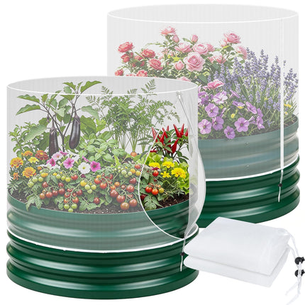 2 Pcs Garden Netting for Raised Beds for 2 FT Dia x 1 FT H Round Raised Beds Fine Mesh Plant Protection Covers with Drawstring & Zipper for Vegetables Herbs Flowers Seedlings