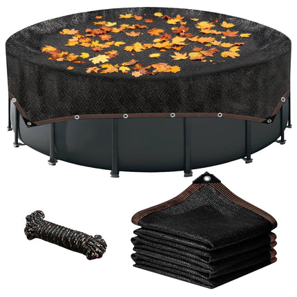 18ft Square Leaf Net Cover for Above Ground Pools - 19.7ft Garden Shade Cloth for Plants Heat Protection Swimming Pool Cover Keeps Leaves Debris Out Heavy Duty Black Mesh Cover with Grommets & Rope
