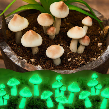 Taiyin 10 Pcs Luminous Mushroom Miniature Garden Mushrooms Outdoor Decor Waterproof Glow in The Dark Yard Decor for Fairy Outdoor Garden Micro Landscape Terrarium Christmas Tree