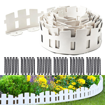 Garden Edging 33FT LOLEDE, 4.6IN Tall White Landscape Edging Border with 60 Stakes, Flexible Plastic Lawn Edging for Yard, Flower Beds,Tree Rings, Walkways & Garden Borders（Square-White）