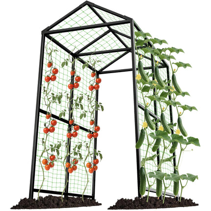 Metal Garden Arch Trellis for Climbing Plants Outdoor, 7.1FT Extra Tall Cucumber Trellis for Raised Bed, Plant Trellis for Vegetable Fruit Flower Vine（Black）