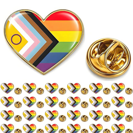 25/50/100/200 pieces heart new Progress Pride Pins LGBTQ Inclusive Progressive rainbow pride flag Lapel Pin for Clothes backpack hat Decoration Souvenir gift badge bulk (50)