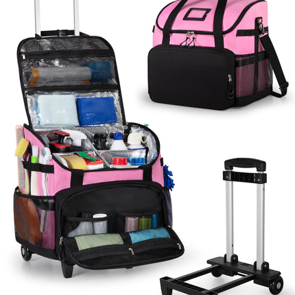 Marscamd Large Rolling Cleaning Caddy Bag with Detachable Trolley, Pink