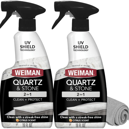 Weiman Quartz Countertop Cleaner and Polish (2 Pack w/Micro Towel) Clean and Shine Your Quartz Countertops Islands and Stone Surfaces with Ultra Violet Protection