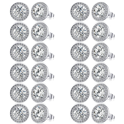Bonuci 12 Pairs 15 mm Dance Competition Earrings Rhinestone Studs Round Earring Bulk Silver Jewelry Women Performance Wedding(Ear Stud)