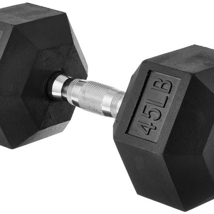 Amazon Basics Rubber Hex Dumbbell Weight for Gym, 45 pound, Single, Black