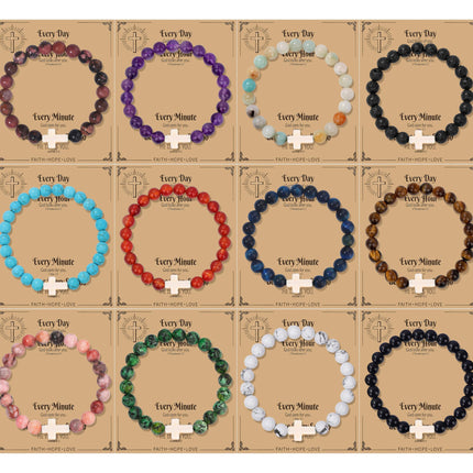 CASDAN 12Pcs 8mm Cross Beaded Bracelets for Women Men