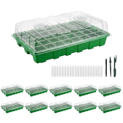 Gardzen 10 Pack 40 Cell BPA Free Seed Starter Tray Kit - Reusable Plant Germination Trays with Adjustable Vents, Sowing Tool & Labeling Set for Indoor Gardening Vegetables Herbs Flowers