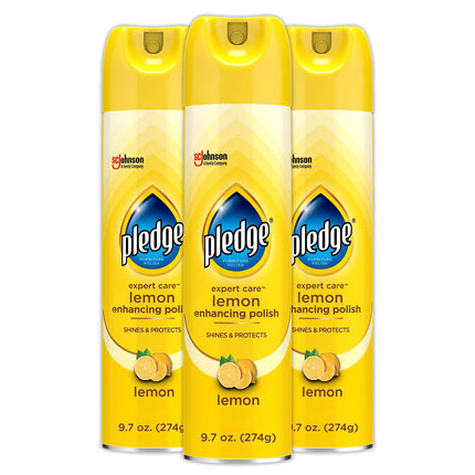 Pledge Enhancing Polish Spray, Wood Furniture & Stainless Steel Polish, Remove Dust and Fingerprints, Fast Shine and Protect, Prevent Scratches & Knicks - Lemon Scent, 9.7oz, Pack of 3