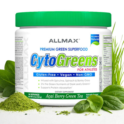 ALLMAX Naturals CytoGreens Super Greens Powder, Premium Green Superfood with Greens, Superfoods, Daily Greens Supplement, Acai Berry Green Tea, 14 Servings