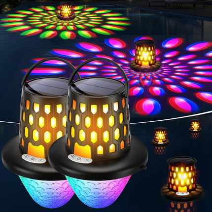 PoolBliss Solar Pool Lights,Flame Floating Pool Lights with Underwater Light,IP68 Waterproof Solar Powered Pool Lighting, 10 Light Modes Hangable Floating Light for Pool Party,Pond Outdoor Decor,2PCS