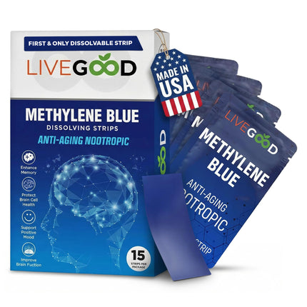 Methylene Blue Supplement for Mental Clarity and Memory – High Purity Pharmaceutical Grade Methylene Blue Strips – Fast-Acting Nootropic Brain Support – Mint Flavor, 15 Count (20mg per Strip)