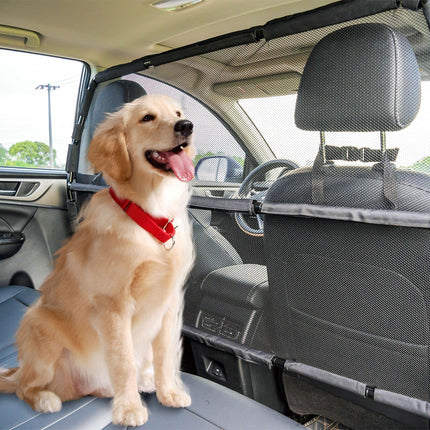 Dog Car Barrier Escape-Proof, 56" Wide Divider for 2nd 3rd Row Seats & Cargo Area, Durable Back Seat Gate Trunk Barrier with See Through Net Mesh for Trucks, Large SUV & Full Sized Vehicles