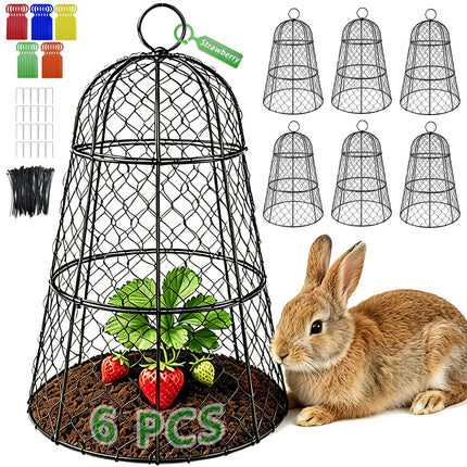 6 PCS 17.7"H X11.42"D Chicken Wire Plant Covers Protectors, Rustproof Heavy Duty Metal Plant Cage with Stakes & Labels, Modular Garden Cloches Design for Seedling Flower Vegetable Protect from Animals