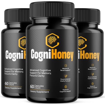 (3 Pack) CogniHoney Capsules, Cogni Honey Brain Support Pills with All Natural Ingredients, Advanced Memory Support Supplement Supporting Brain Health & Wellness with Premium Vitamins (180 Capsules)
