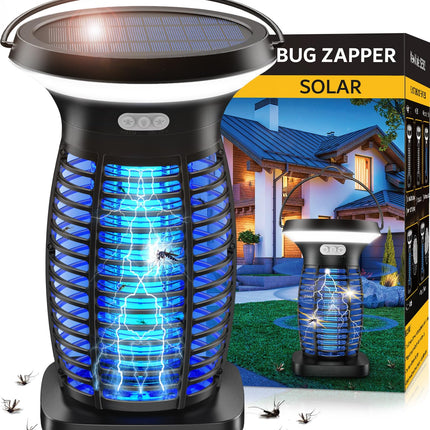 Solar Bug Zapper Outdoor Waterproof, Portable & Rechargeable Bug Zapper with Panel Sensor & LED Night Light Mosquitoes Zapper, Electric Fly Zapper for Home, Patio, Backyard, Camping