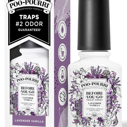 Poo-Pourri Before-You-Go Toilet Spray, Lavender Vanilla, 2 Fl Oz, Up to 100 Uses, Bathroom Odor Deodorizer with Essential Oils for Home or Work, Travel Essentials, TSA Approved Size