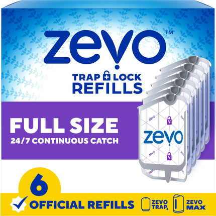 Zevo Flying Insect Trap Official Refill Cartridges - Fits Zevo Trap and MAX Indoor Fly Trap, Trap+Lock Technology Fly Trap Refill for Gnats, House Flies & Fruit Flies (6 Official Refill Cartridges)