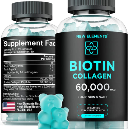 Biotin & Collagen Peptides Gummies - 50,000mcg Collagen + 10,000mcg Biotin | Hair, Skin & Nails Support for Men & Women | Hair Growth, Glowing Skin & Strong Nails | Non-GMO, Chewable, Great-Tasting