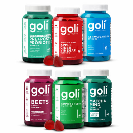 Goli Ultimate Wellness Gummies Variety Pack, 6 Bottle Bundle with Supergreens, Matcha Mind, Ashwagandha, Beets, ACV & Pre+Pro+Postbiotics, Vegan, Non-GMO & Gluten Free
