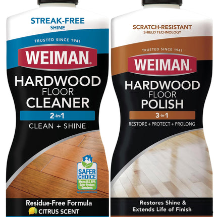 Weiman Hardwood Floor Cleaner and Polish Restorer Combo - 2 Pack - High-Traffic Hardwood Floor, Natural Shine, Removes Scratches, Leaves Protective Layer