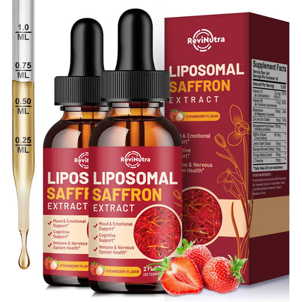 Saffron Supplements - 88.5mg Saffron Extract Liposomal Liquid Drops with Magnesium, Zinc, Ashwagandha, L-Theanine, Vitamin B6, D3 for Antioxidant Mood Energy Vision & Focus, Strawberry Flavor 4 Fl Oz