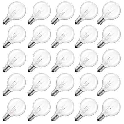 Brightown G40 Replacement Light Bulbs, 25 Pack 5W Clear Globe Bulb fits E12 C7 Candelabra Screw Base Sockets, 1.5 Inch Dimmable Light Bulbs for Indoor Outdoor Patio Decor, Warm White