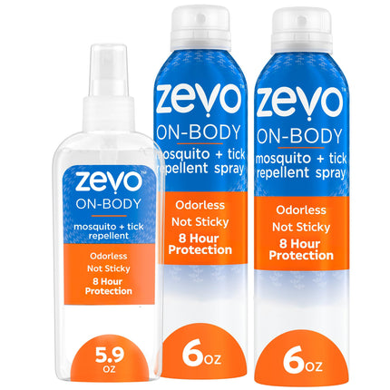 Zevo On-Body Tick & Mosquito Repellent Spray - 8-Hour Insect & Bug Spray - Odorless, Non-Sticky Formula for the Whole Family (1 Pump Bottle & 2 Aerosol Bottles)