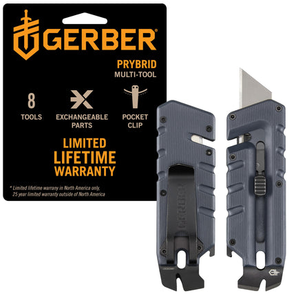 Gerber Gear Prybrid Utility Knife with Pocket Clip, Box Cutter Retractable Blade, Heavy Duty Utility Razor with Pry Bar, Bottle Opener, and Wire Stripper, Multi tool Pocket Knife, Blue with Clip