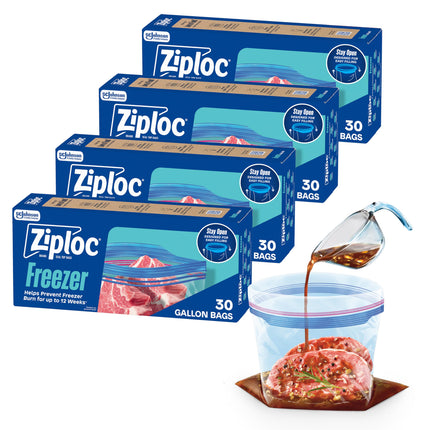 Ziploc Gallon Food Storage Freezer Bags, Stay Open Design with Stand-Up Bottom, Easy to Fill, 120 Bags Total