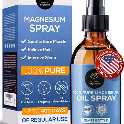 Organic Organic Magnesium Oil Spray for Feet, Sleep & Sore Muscles – 100% Pure Ancient Zechstein Mg Chloride, Topical Formula for Natural Relaxation, Body Massage, Leg Cramps & Workout Relief